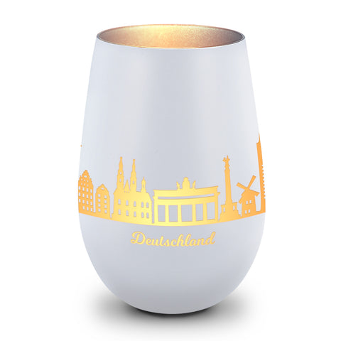 Deko Windlicht aus Glas mit Gravur - Skyline Deutschland