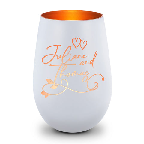 Deko Windlicht aus Glas mit Gravur - Floral Design - Personalisiert mit Namen - Geschenke für Frauen