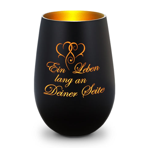 Deko Windlicht aus Glas mit Gravur - Ein Leben lang an deiner Seite - Geschenke für Sie & Ihn