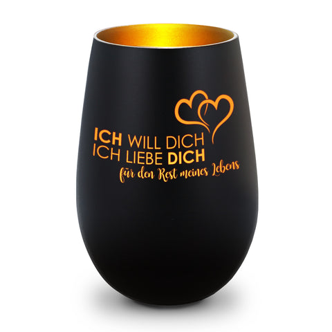 Deko Windlicht aus Glas mit Gravur - Ich will dich, ich liebe dich