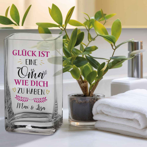 Blumenvase mit UV Druck - Glück ist - Personalisiert mit Namen - Deko Vase als Geschenk