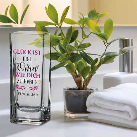 Blumenvase mit UV Druck - Glück ist - Personalisiert mit Namen - Deko Vase als Geschenk