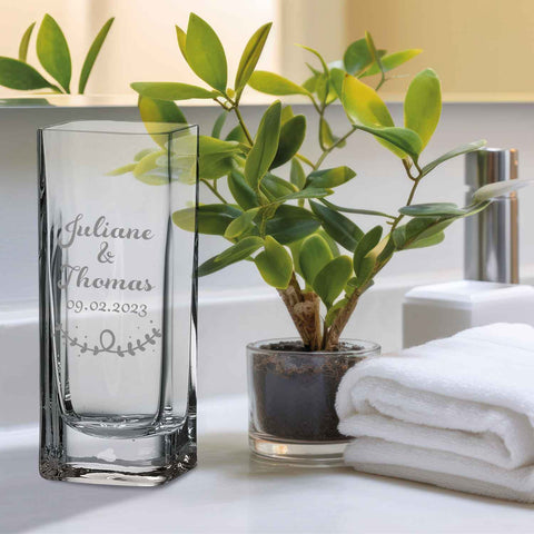 Blumenvase mit Gravur - Wedding - Personalisiert mit Namen und Datum - Deko Vase als Geschenk