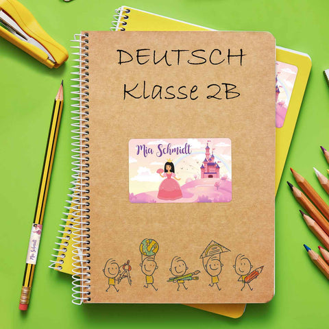 Schuletiketten mit Namen - Prinzessin Design - 100 Aufkleber in verschiedenen Größen