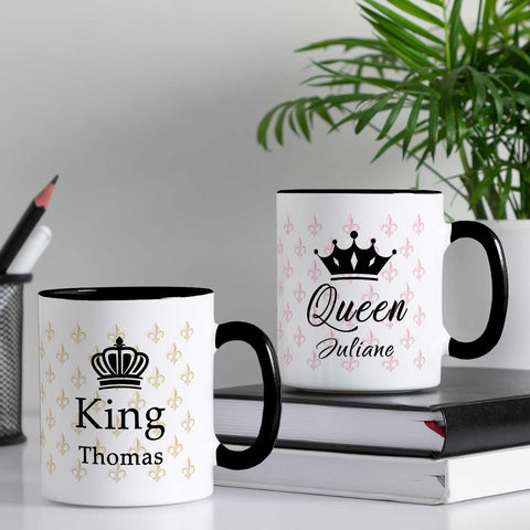 Bedruckte Tassen mit Spruch - King & Queen mit Namen