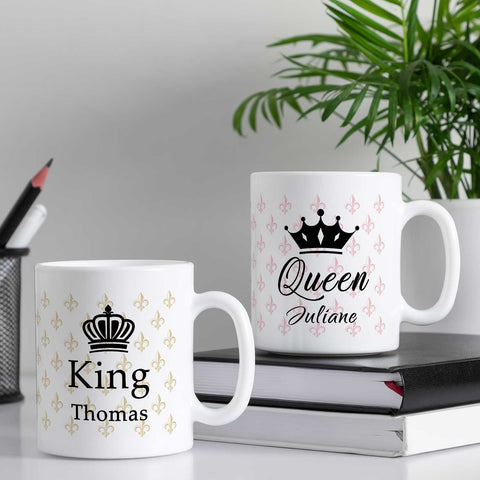 Bedruckte Tassen mit Spruch - King & Queen mit Namen