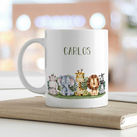 Bedruckte Tasse mit Name - Tiergruppe Safari