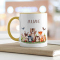 Bedruckte Tasse mit Name - Tiergruppe Wald