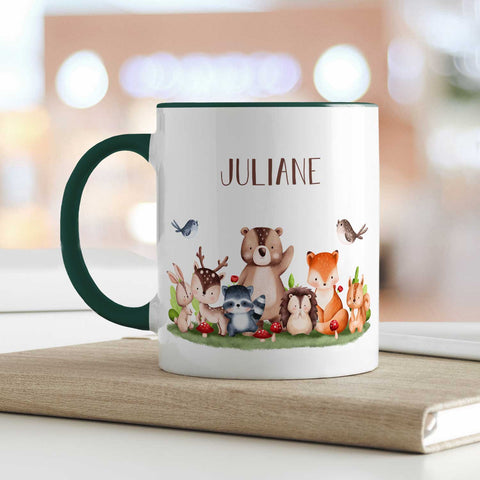 Bedruckte Tasse mit Name - Tiergruppe Wald