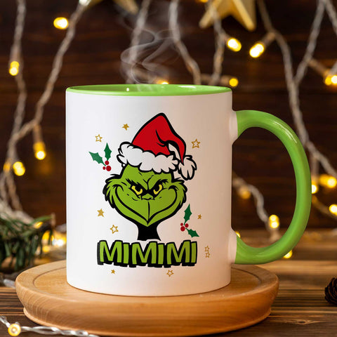 Bedruckte Tasse mit Weihnachtsmotiv im Grinch MiMiMi Design