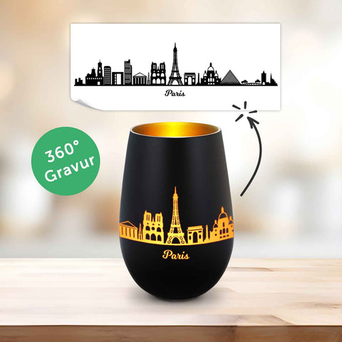 Deko Windlicht aus Glas mit Gravur - Skyline Paris