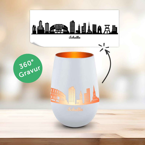 Deko Windlicht aus Glas mit Gravur - Skyline Schalke