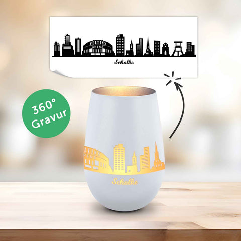 Deko Windlicht aus Glas mit Gravur - Skyline Schalke