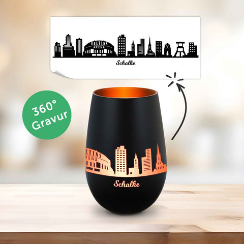 Deko Windlicht aus Glas mit Gravur - Skyline Schalke