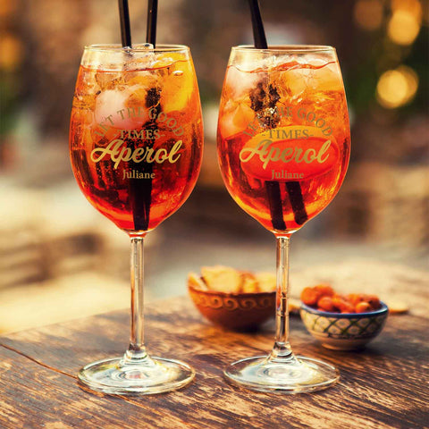 Leonardo Weinglas mit UV-Druck - Let the  good times Aperol mit Namen