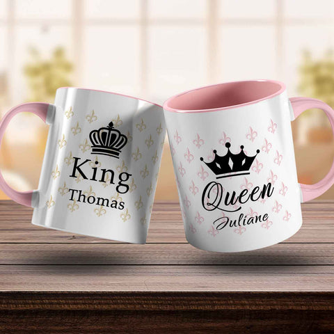 Bedruckte Tassen mit Spruch - King & Queen mit Namen