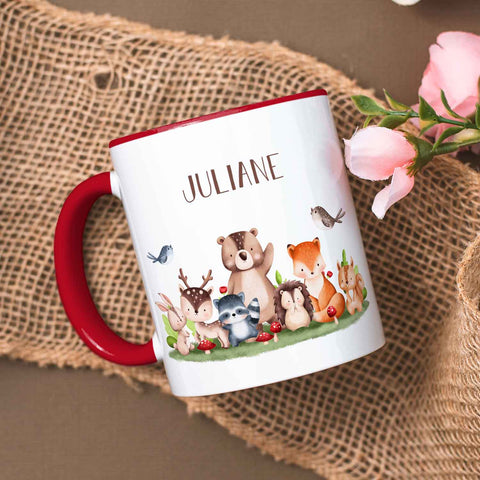 Bedruckte Tasse mit Name - Tiergruppe Wald