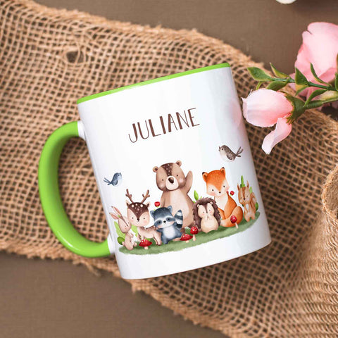 Bedruckte Tasse mit Name - Tiergruppe Wald