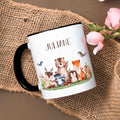 Bedruckte Tasse mit Name - Tiergruppe Wald