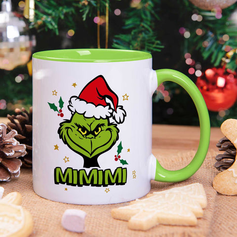 Bedruckte Tasse mit Weihnachtsmotiv im Grinch MiMiMi Design