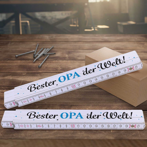 Zollstock 2 Meter - Bester Papa Opa oder Onkel der Welt - Geschenk zum Vatertag und Geburtstag