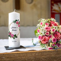 Große Kerze "Pink Rose" - Hochzeitskerze mit Namen, Datum & Wunschtext