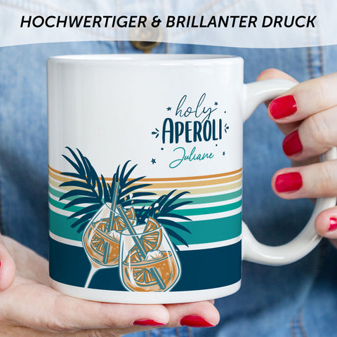 Bedruckte Tasse mit Aperol Spritz Motiv - Holy Aperoli - Aperol Geschenk für Frauen und Männer