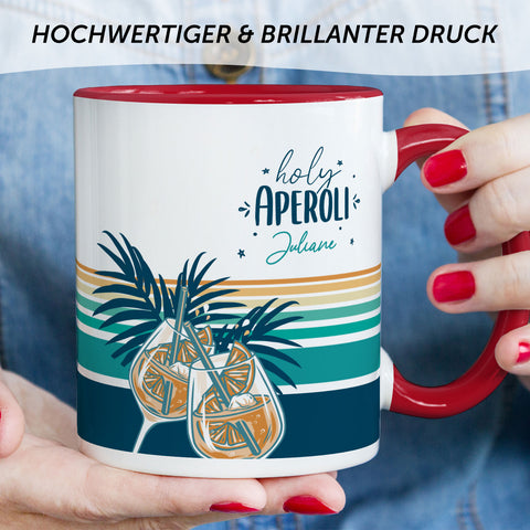 Bedruckte Tasse mit Aperol Spritz Motiv - Holy Aperoli - Aperol Geschenk für Frauen und Männer