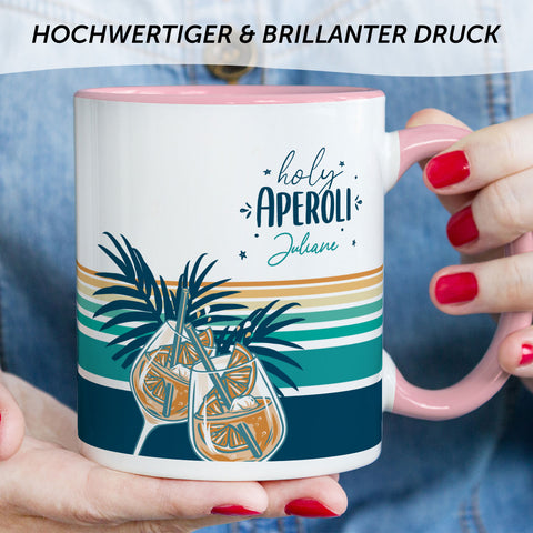 Bedruckte Tasse mit Aperol Spritz Motiv - Holy Aperoli - Aperol Geschenk für Frauen und Männer