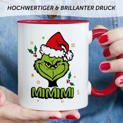 Bedruckte Tasse mit Weihnachtsmotiv im Grinch MiMiMi Design