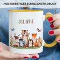 Bedruckte Tasse mit Name - Tiergruppe Wald