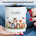 Bedruckte Tasse mit Name - Tiergruppe Wald