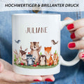 Bedruckte Tasse mit Name - Tiergruppe Wald