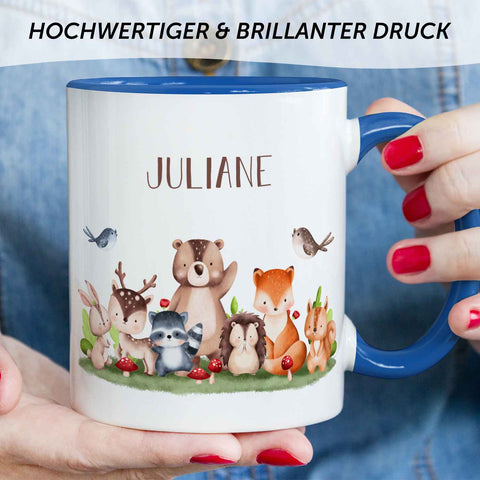 Bedruckte Tasse mit Name - Tiergruppe Wald