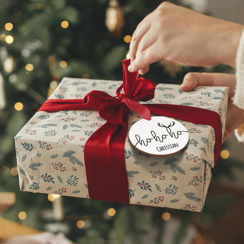 Christbaumschmuck aus Holz - Hohoho - Weihnachtsanhänger mit Namen