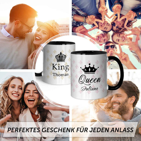 Bedruckte Tassen mit Spruch - King & Queen mit Namen