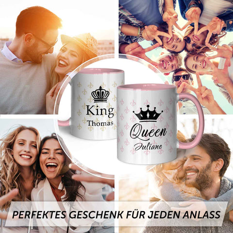 Bedruckte Tassen mit Spruch - King & Queen mit Namen