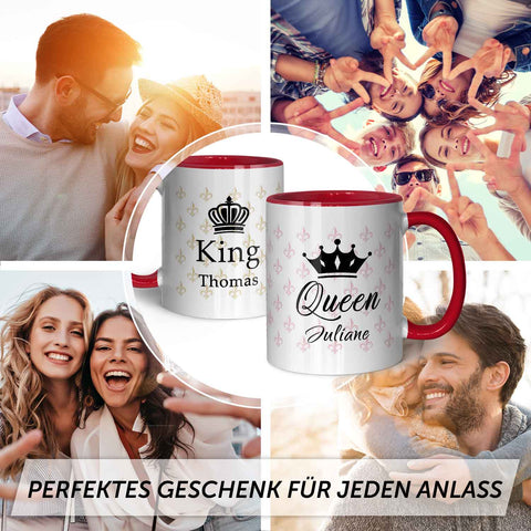 Bedruckte Tassen mit Spruch - King & Queen mit Namen