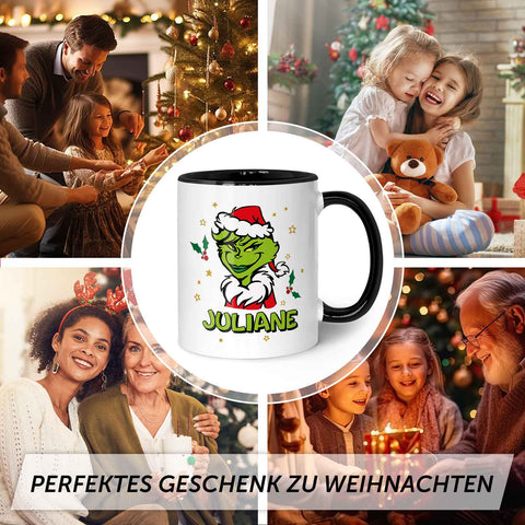 Bedruckte Tasse mit Weihnachtsmotiv - Grinch mit Name