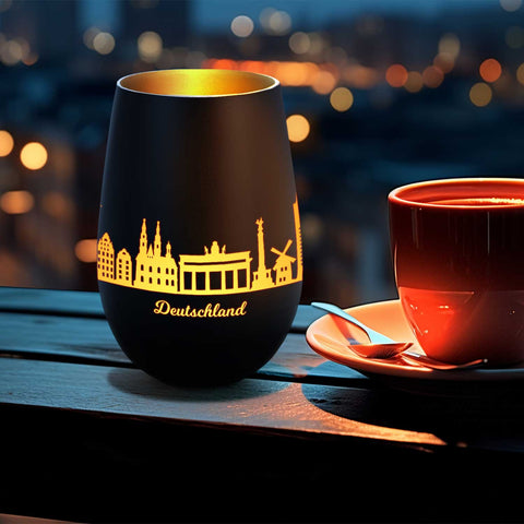 Deko Windlicht aus Glas mit Gravur - Skyline Deutschland