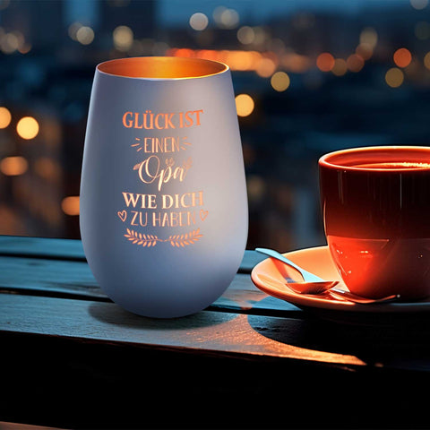 Deko Windlicht aus Glas mit Gravur - Glück ist einen Opa wie Dich zu haben - Persönliches Geschenk