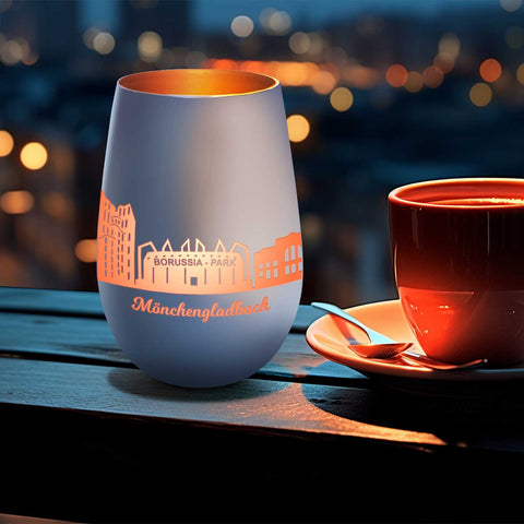 Deko Windlicht aus Glas mit Gravur - Skyline Mönchengladbach