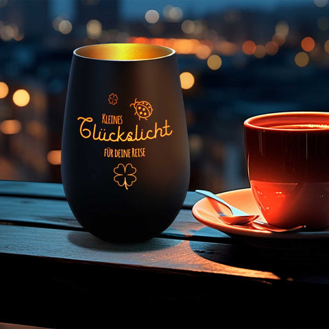 Deko Windlicht aus Glas mit Gravur - Kleines Glückslicht - Personalisiert mit Name