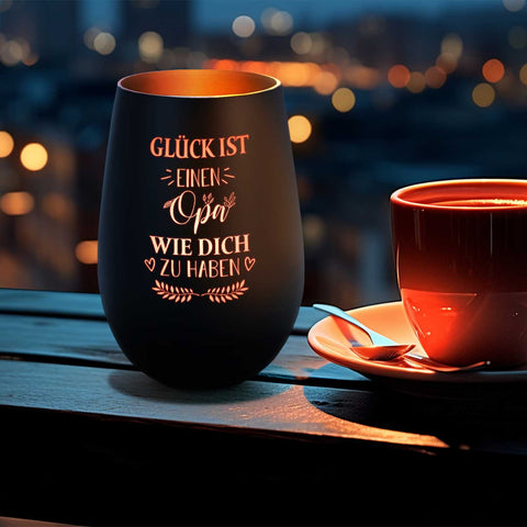 Deko Windlicht aus Glas mit Gravur - Glück ist einen Opa wie Dich zu haben - Persönliches Geschenk