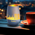 Deko Windlicht aus Glas mit Gravur - Skyline Hamburg