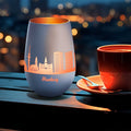 Deko Windlicht aus Glas mit Gravur - Skyline Hamburg