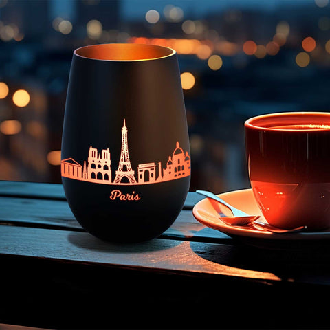 Deko Windlicht aus Glas mit Gravur - Skyline Paris