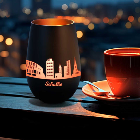 Deko Windlicht aus Glas mit Gravur - Skyline Schalke