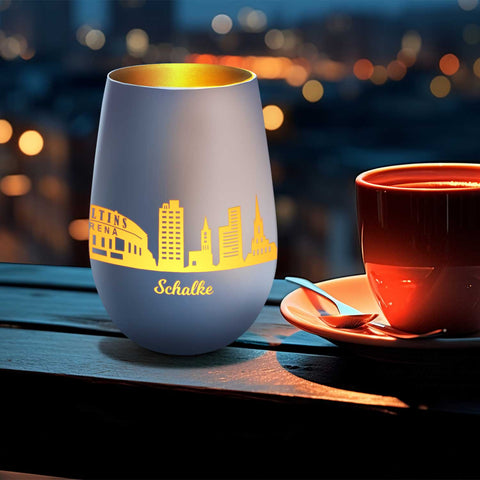 Deko Windlicht aus Glas mit Gravur - Skyline Schalke