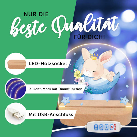 Kinder LED Nachtlicht mit Sockel aus Holz im Biene Design